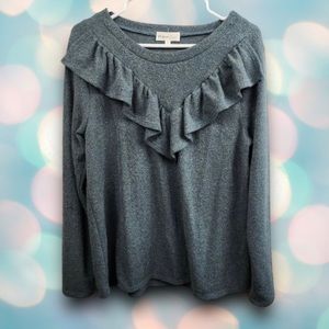 Perfect Peach Women’s Gray Lightweight Ruffle Sweater Size XL